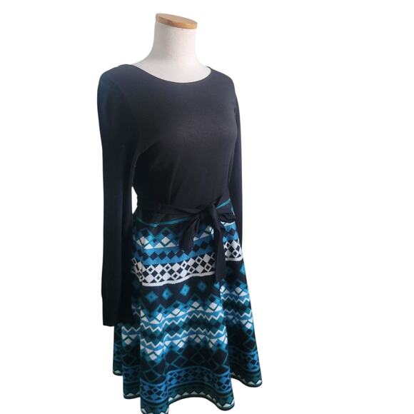 Eliza J Fit & Flare Sweater Dress Coastal Boho Chic Country Western Print LG - Picture 7 of 13